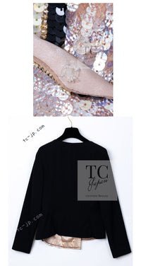 CHANEL 00T Vintage Black Beige Pink Wool Silk Sequin Embellishments Jacket 36 38 シャネル ヴィンテージ ブラック ベージュ ピンク ウール シルク スパンコール装飾 ジャケット 即発