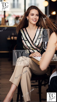 CHANEL 00T Vintage Black Beige Pink Wool Silk Sequin Embellishments Jacket 36 38 シャネル ヴィンテージ ブラック ベージュ ピンク ウール シルク スパンコール装飾 ジャケット 即発