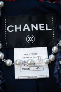CHANEL 13C Navy Purple Red Ribbon Versailles Lesage Tweed Jacket 46 48 シャネル ネイビー パープル レッド リボン ベルサイユ ルサージュ ツイード ジャケット 即発