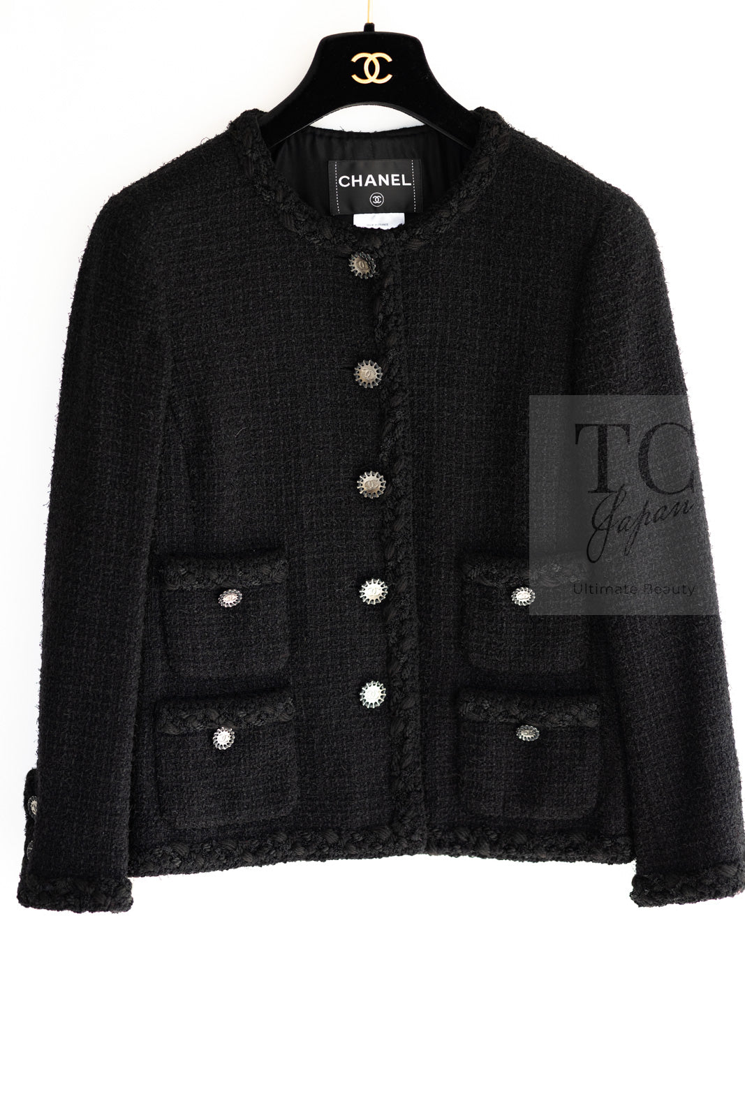 CHANEL 11C Little Black Jacket Tweed Wool CC Button 38 シャネル リトル ブラック ジャケット ツイード ウール ココボタン 即発