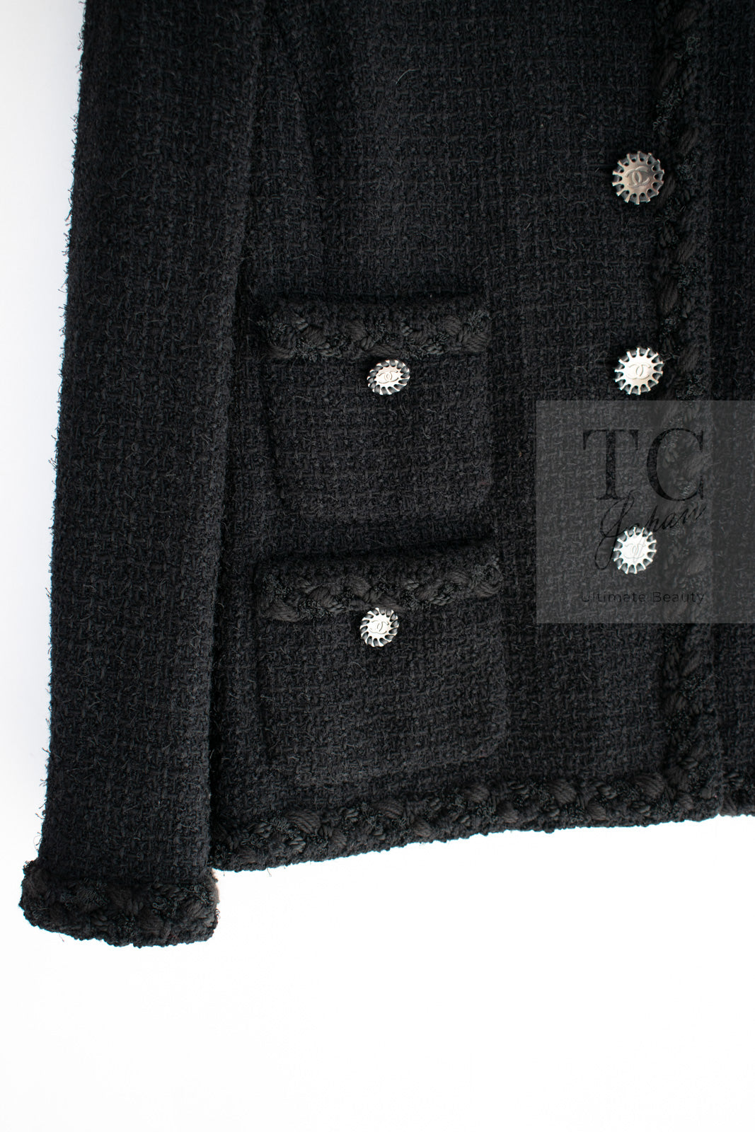 CHANEL 11C Little Black Jacket Tweed Wool CC Button 38 シャネル リトル ブラック ジャケット ツイード ウール ココボタン 即発