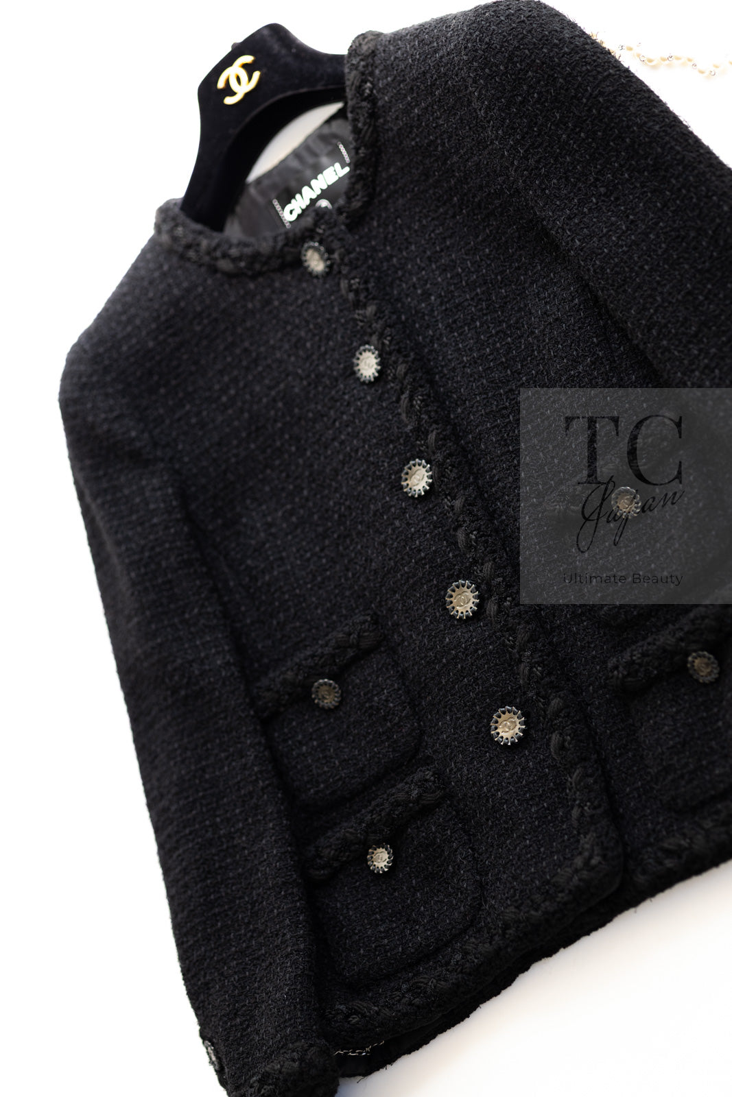 CHANEL 11C Little Black Jacket Tweed Wool CC Button 38 シャネル リトル ブラック ジャケット ツイード ウール ココボタン 即発