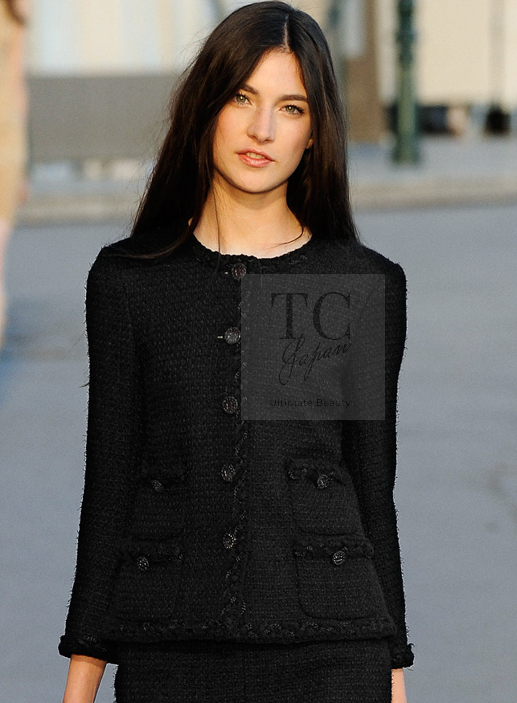 CHANEL 11C Little Black Jacket Tweed Wool Notched Collar 38 シャネル リトル ブラック ジャケット ツイード ウール ココ ボタン 即発