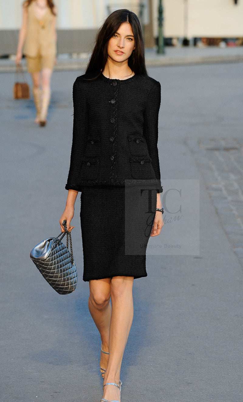 CHANEL 11C Little Black Jacket Tweed Wool Notched Collar 38 シャネル リトル ブラック ジャケット ツイード ウール ココ ボタン 即発