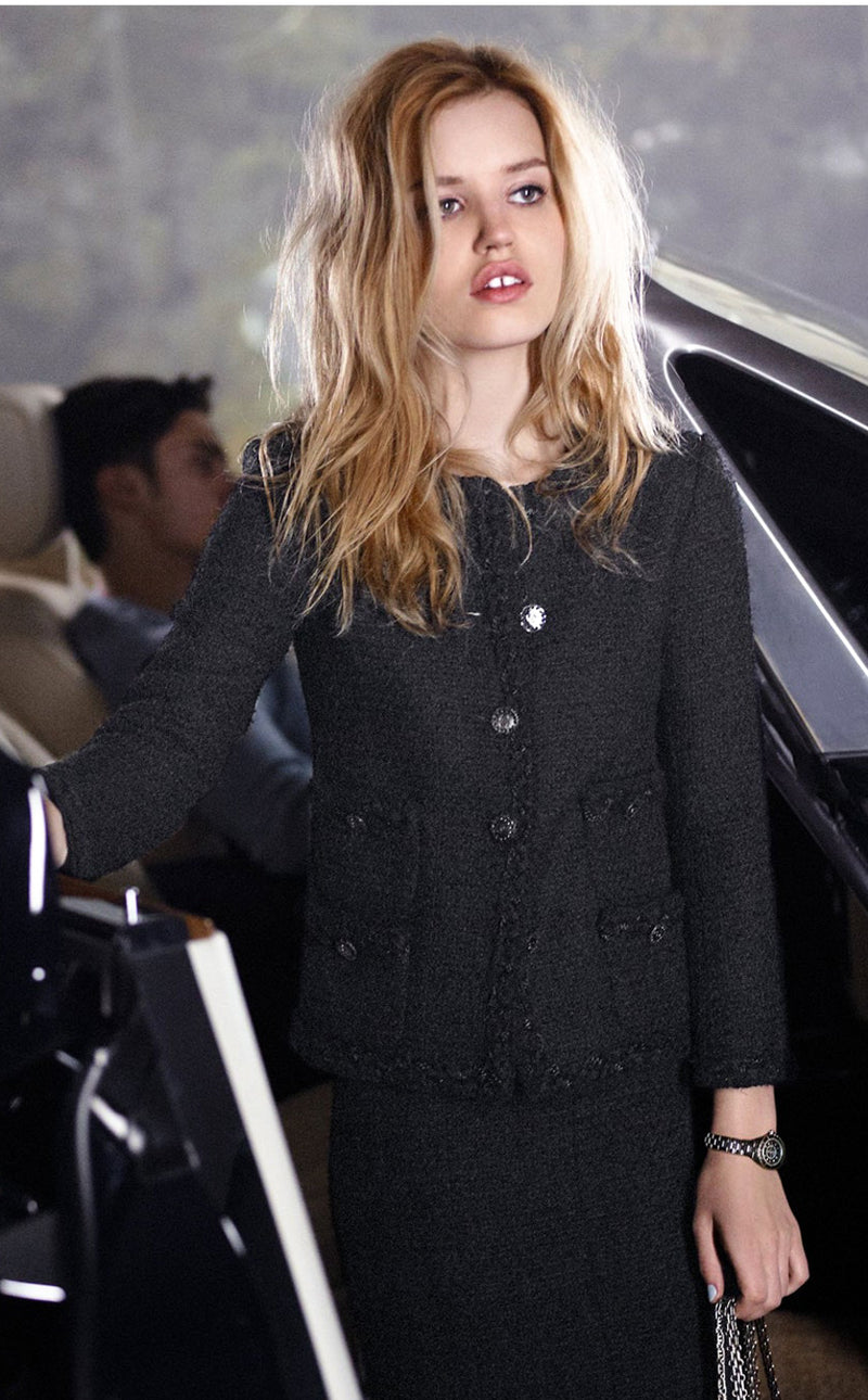 CHANEL 11C Little Black Jacket Tweed Wool CC Button Skirt Suit 34 36 シャネル リトル ブラック ジャケット ツイード ウール ココボタン スカート スーツ 即発
