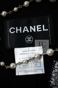 CHANEL 08S Black Gray Striped Cottn Tweed Jacket 42 シャネル ブラック グレー ボーダー コットン ツイード ジャケット 即発