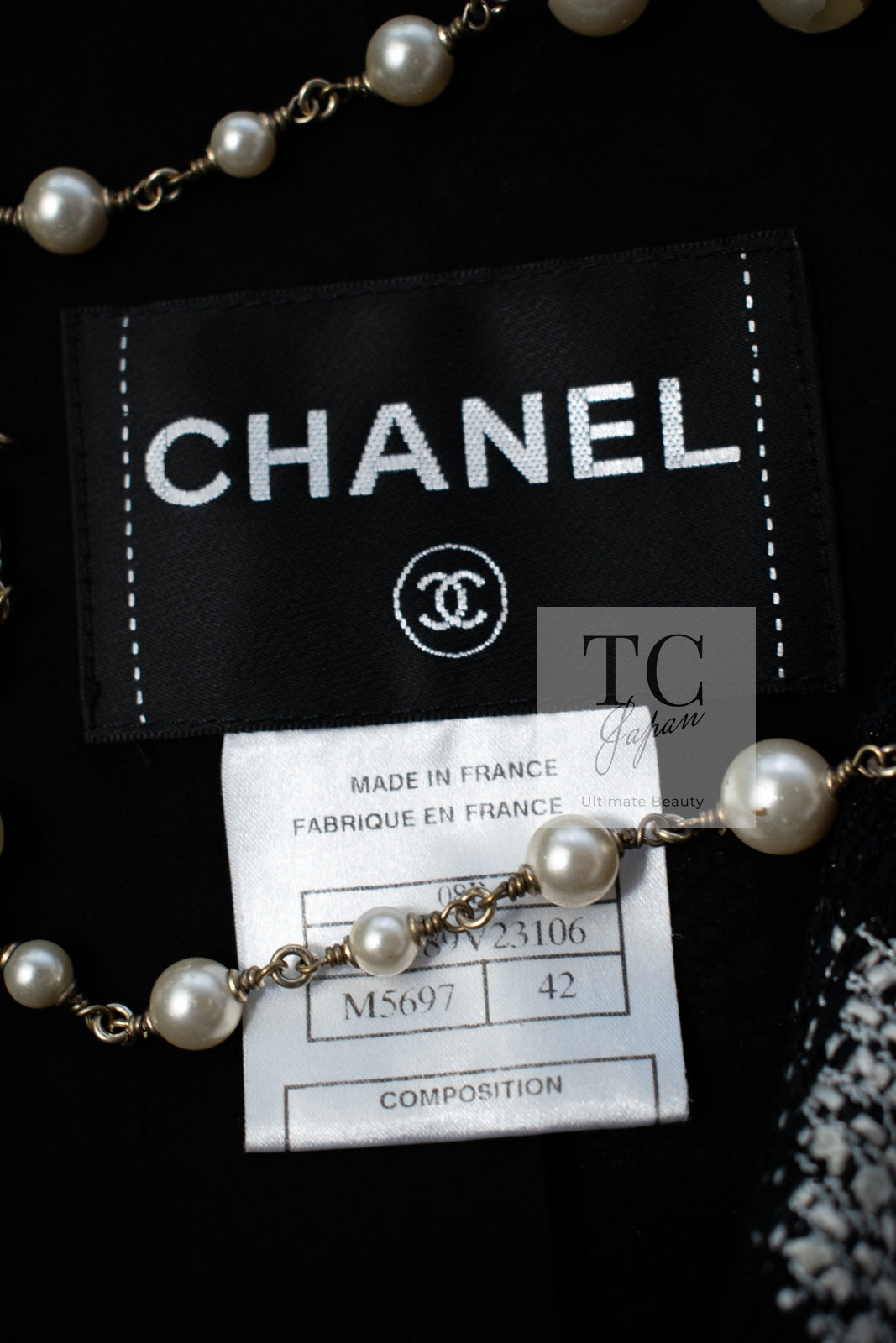 CHANEL 08S Black Gray Striped Cottn Tweed Jacket 42 シャネル ブラック グレー ボーダー コットン ツイード ジャケット 即発