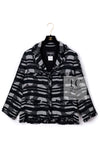 CHANEL 08S Black Gray Striped Cottn Tweed Jacket 42 シャネル ブラック グレー ボーダー コットン ツイード ジャケット 即発