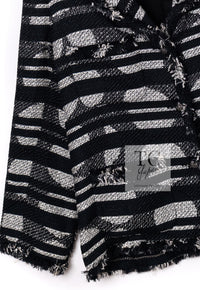 CHANEL 08S Black Gray Striped Cottn Tweed Jacket 42 シャネル ブラック グレー ボーダー コットン ツイード ジャケット 即発