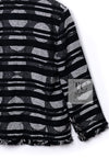 CHANEL 08S Black Gray Striped Cottn Tweed Jacket 42 シャネル ブラック グレー ボーダー コットン ツイード ジャケット 即発