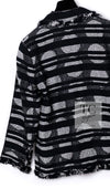 CHANEL 08S Black Gray Striped Cottn Tweed Jacket 42 シャネル ブラック グレー ボーダー コットン ツイード ジャケット 即発