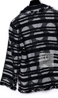 CHANEL 08S Black Gray Striped Cottn Tweed Jacket 42 シャネル ブラック グレー ボーダー コットン ツイード ジャケット 即発