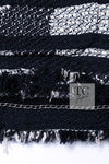 CHANEL 08S Black Gray Striped Cottn Tweed Jacket 42 シャネル ブラック グレー ボーダー コットン ツイード ジャケット 即発