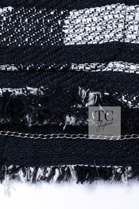 CHANEL 08S Black Gray Striped Cottn Tweed Jacket 42 シャネル ブラック グレー ボーダー コットン ツイード ジャケット 即発