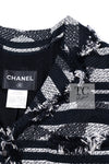 CHANEL 08S Black Gray Striped Cottn Tweed Jacket 42 シャネル ブラック グレー ボーダー コットン ツイード ジャケット 即発