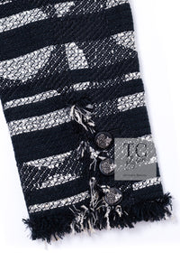 CHANEL 08S Black Gray Striped Cottn Tweed Jacket 42 シャネル ブラック グレー ボーダー コットン ツイード ジャケット 即発