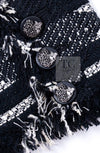 CHANEL 08S Black Gray Striped Cottn Tweed Jacket 42 シャネル ブラック グレー ボーダー コットン ツイード ジャケット 即発
