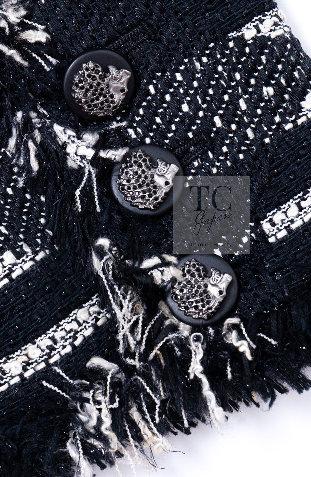 CHANEL 08S Black Gray Striped Cottn Tweed Jacket 42 シャネル ブラック グレー ボーダー コットン ツイード ジャケット 即発