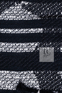 CHANEL 08S Black Gray Striped Cottn Tweed Jacket 42 シャネル ブラック グレー ボーダー コットン ツイード ジャケット 即発
