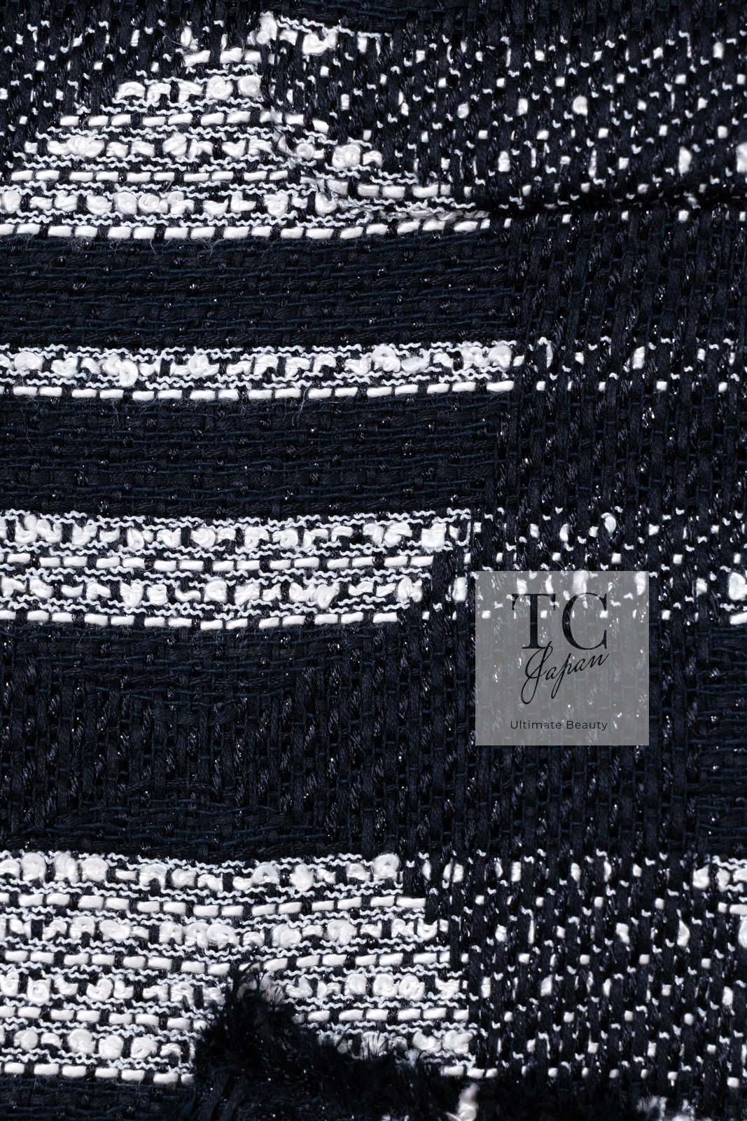 CHANEL 08S Black Gray Striped Cottn Tweed Jacket 42 シャネル ブラック グレー ボーダー コットン ツイード ジャケット 即発