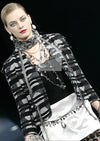CHANEL 08S Black Gray Striped Cottn Tweed Jacket 42 シャネル ブラック グレー ボーダー コットン ツイード ジャケット 即発