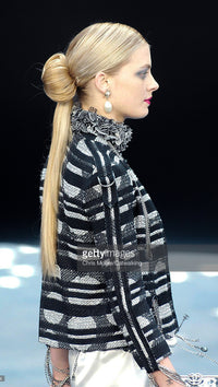 CHANEL 08S Black Gray Striped Cottn Tweed Jacket 42 シャネル ブラック グレー ボーダー コットン ツイード ジャケット 即発