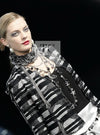 CHANEL 08S Black Gray Striped Cottn Tweed Jacket 42 シャネル ブラック グレー ボーダー コットン ツイード ジャケット 即発