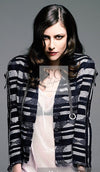 CHANEL 08S Black Gray Striped Cottn Tweed Jacket 42 シャネル ブラック グレー ボーダー コットン ツイード ジャケット 即発