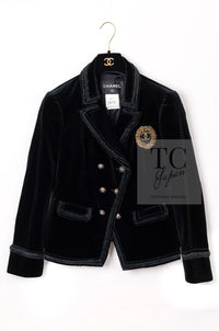 CHANEL 10S Black Gold CC Logo Velvet Cotton Jacket 40 42 シャネル ブラック ゴールド ココマーク ベロア コットン ジャケット 即発