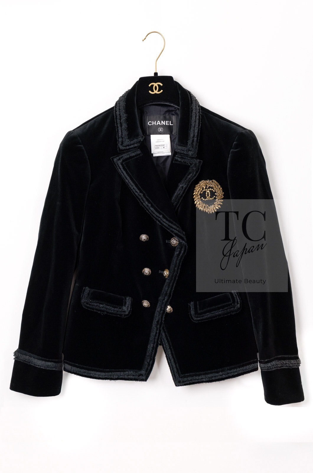 CHANEL 10S Black Gold CC Logo Velvet Cotton Jacket 40 42 シャネル ブラック ゴールド ココマーク ベロア コットン ジャケット 即発
