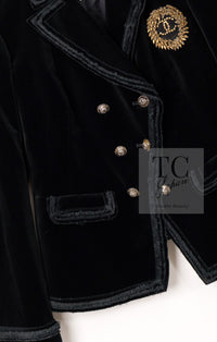 CHANEL 10S Black Gold CC Logo Velvet Cotton Jacket 40 42 シャネル ブラック ゴールド ココマーク ベロア コットン ジャケット 即発
