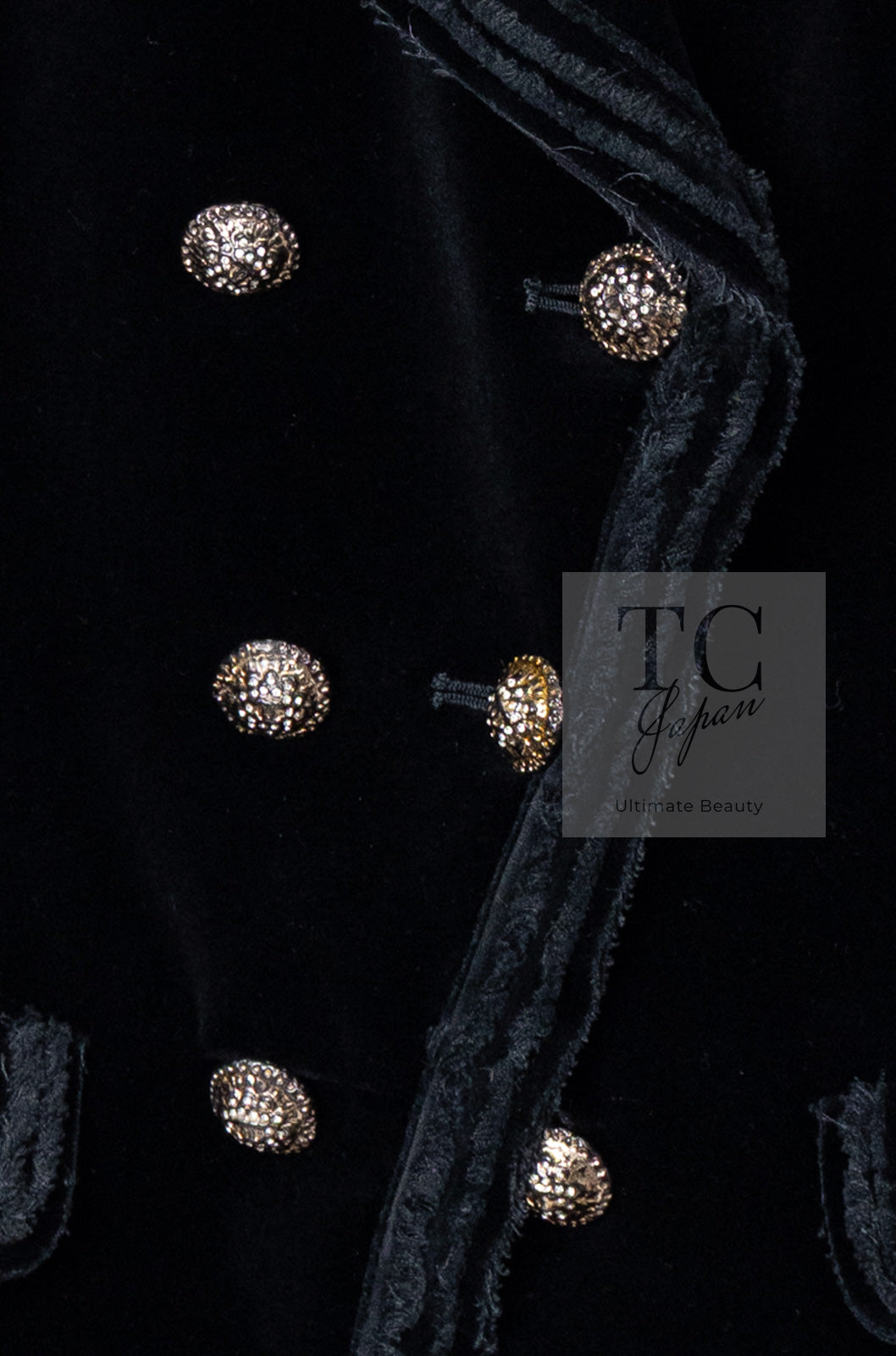 CHANEL 10S Black Gold CC Logo Velvet Cotton Jacket 40 42 シャネル ブラック ゴールド ココマーク ベロア コットン ジャケット 即発
