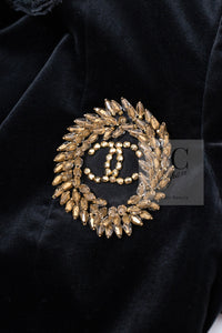 CHANEL 10S Black Gold CC Logo Velvet Cotton Jacket 40 42 シャネル ブラック ゴールド ココマーク ベロア コットン ジャケット 即発