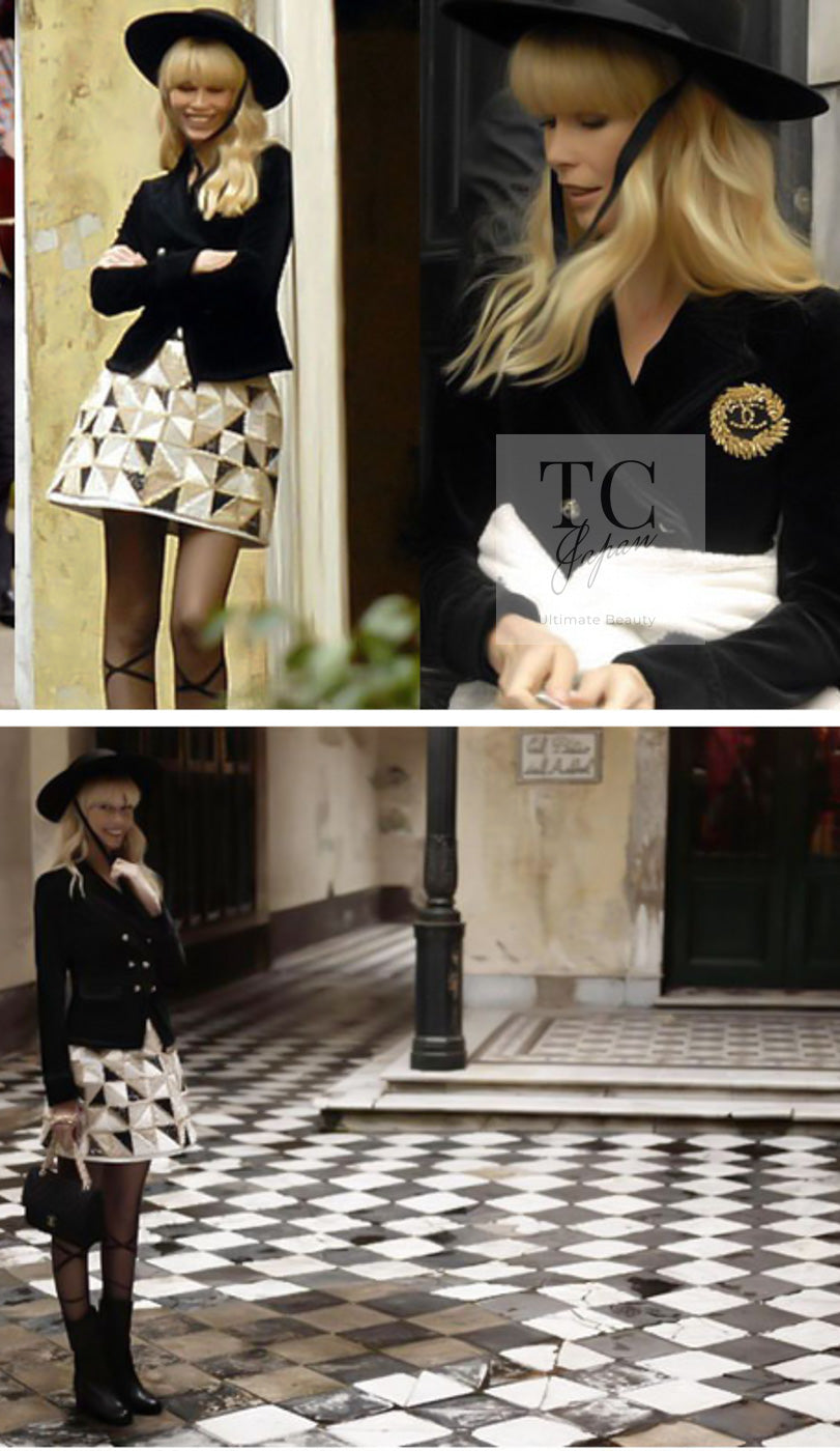 CHANEL 10S Black Gold CC Logo Velvet Cotton Jacket 40 42 シャネル ブラック ゴールド ココマーク ベロア コットン ジャケット 即発