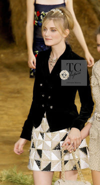 CHANEL 10S Black Gold CC Logo Velvet Cotton Jacket 40 42 シャネル ブラック ゴールド ココマーク ベロア コットン ジャケット 即発