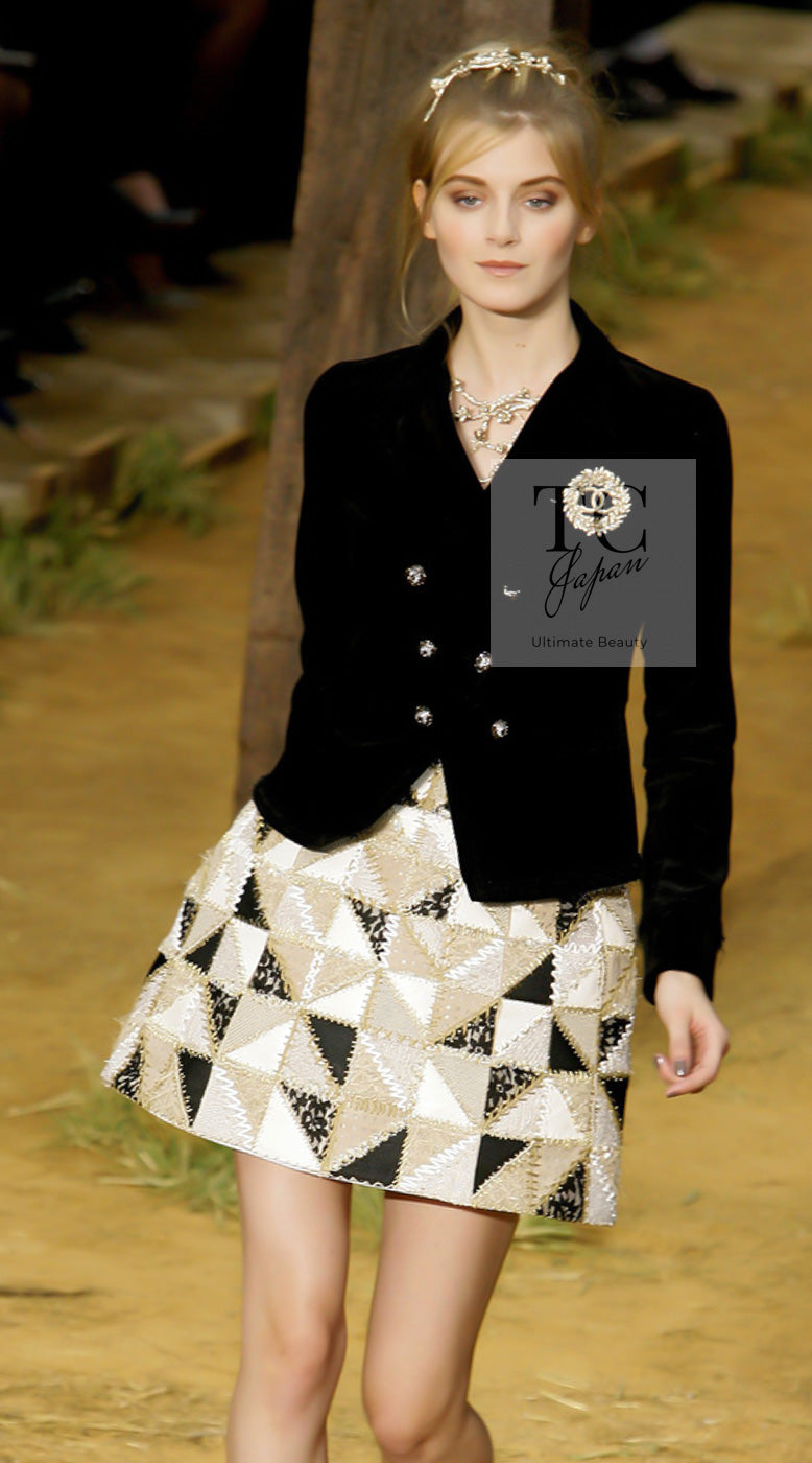 CHANEL 10S Black Gold CC Logo Velvet Cotton Jacket 40 42 シャネル ブラック ゴールド ココマーク ベロア コットン ジャケット 即発