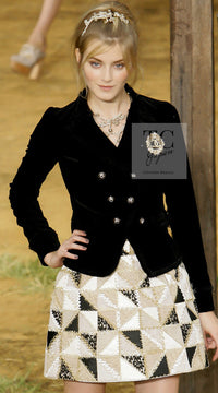 CHANEL 10S Black Gold CC Logo Velvet Cotton Jacket 40 42 シャネル ブラック ゴールド ココマーク ベロア コットン ジャケット 即発