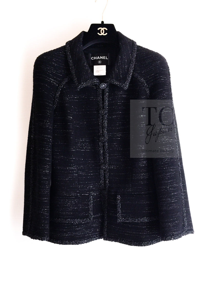 CHANEL 09A Black Metallic Silver Wool Jacket 36 38 シャネル ブラック メタリック ウール ジャケット 即発