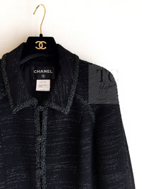 CHANEL 09A Black Metallic Silver Wool Jacket 36 38 シャネル ブラック メタリック ウール ジャケット 即発