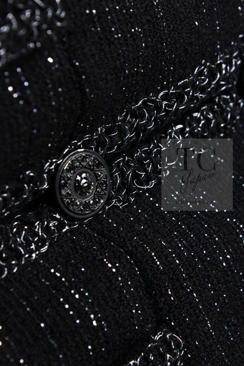 CHANEL 09A Black Metallic Silver Wool Jacket 36 38 シャネル ブラック メタリック ウール ジャケット 即発