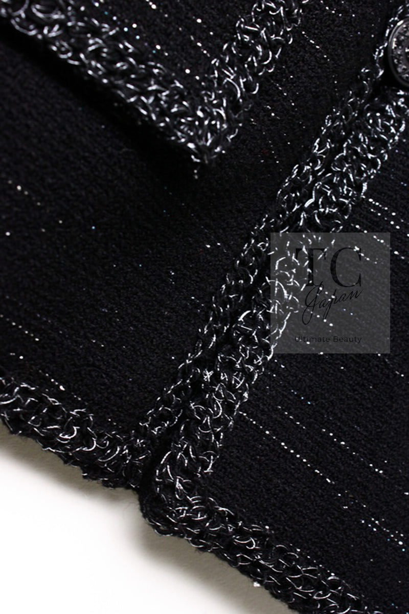 CHANEL 09A Black Metallic Silver Wool Jacket 36 38 シャネル ブラック メタリック ウール ジャケット 即発