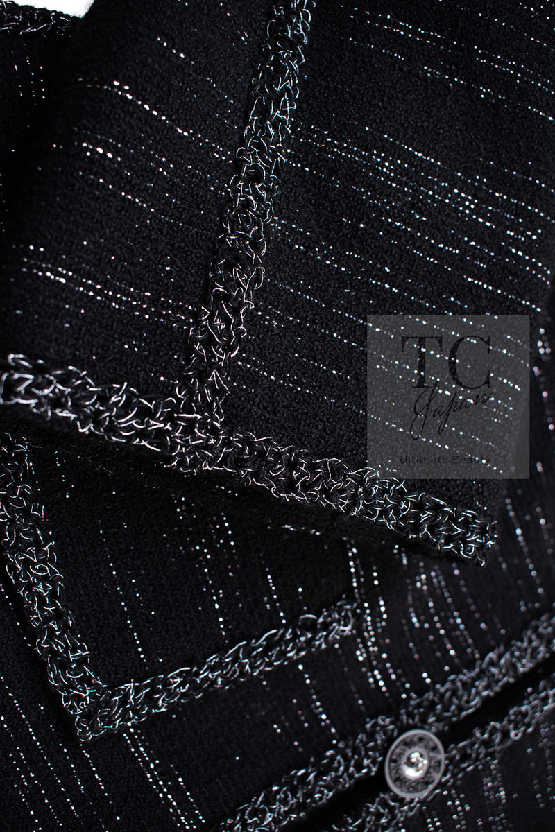 CHANEL 09A Black Metallic Silver Wool Jacket 36 38 シャネル ブラック メタリック ウール ジャケット 即発