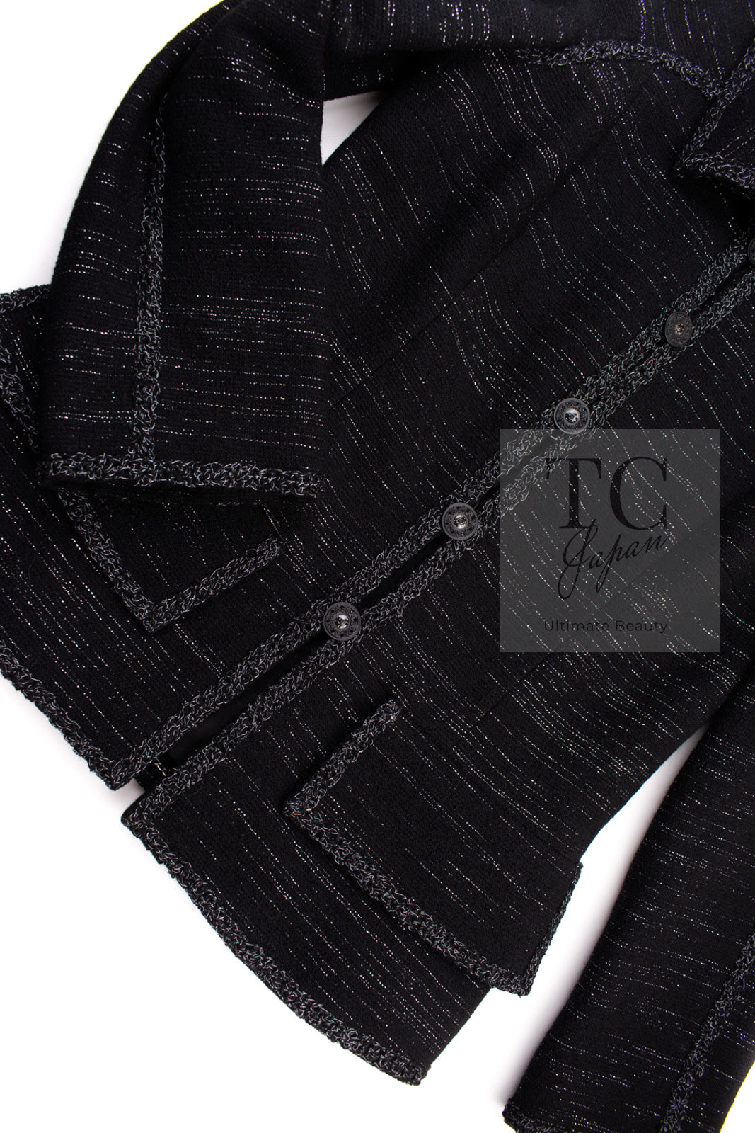 CHANEL 09A Black Metallic Silver Wool Jacket 36 38 シャネル ブラック メタリック ウール ジャケット 即発
