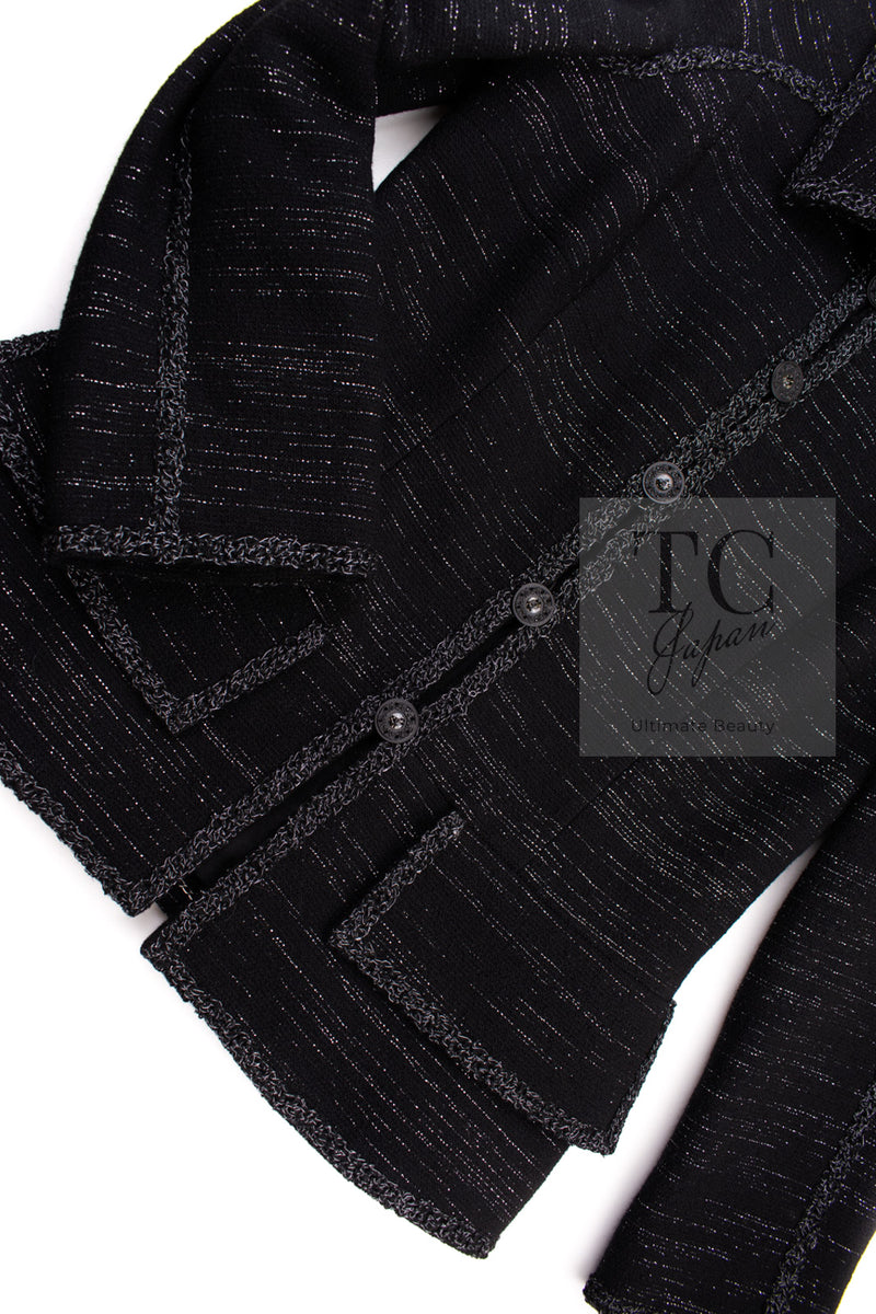 CHANEL 09A Black Metallic Silver Wool Jacket 36 38 シャネル ブラック メタリック ウール ジャケット 即発