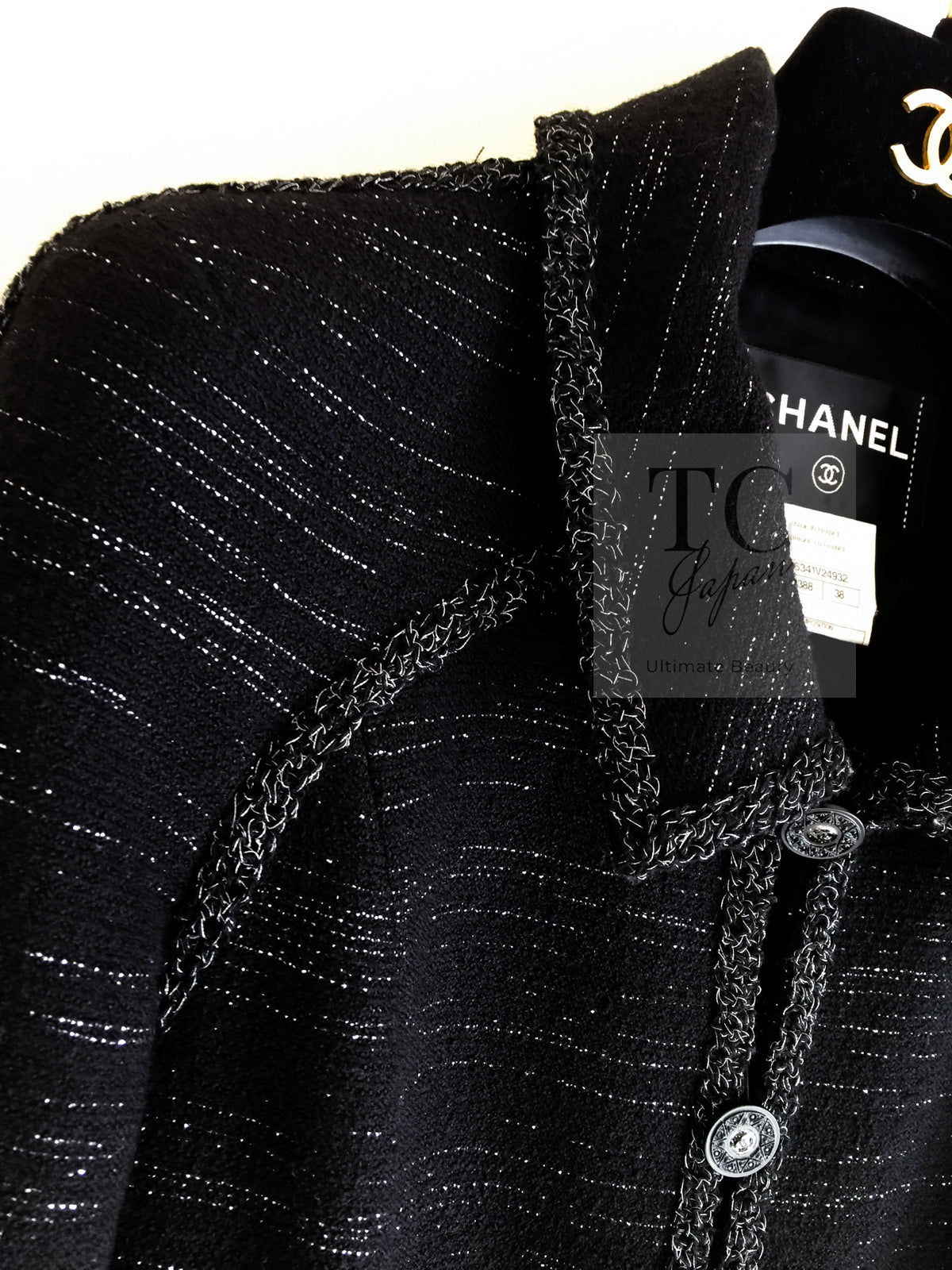 CHANEL 09A Black Metallic Silver Wool Jacket 36 38 シャネル ブラック メタリック ウール ジャケット 即発