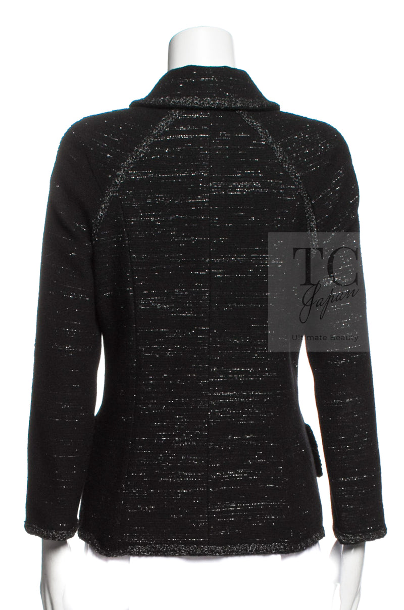 CHANEL 09A Black Metallic Silver Wool Jacket 36 38 シャネル ブラック メタリック ウール ジャケット 即発