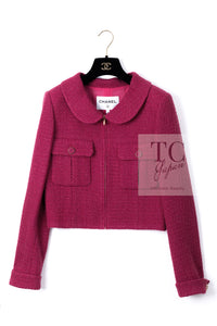 CHANEL 16A Magenta Pink Metallic Zipper Tweed Jacket 36 シャネル マジェンダ ラズベリー ピンク メタリック ジッパー ツイード ジャケット 即発