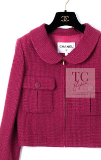 CHANEL 16A Magenta Pink Metallic Zipper Tweed Jacket 36 シャネル マジェンダ ラズベリー ピンク メタリック ジッパー ツイード ジャケット 即発