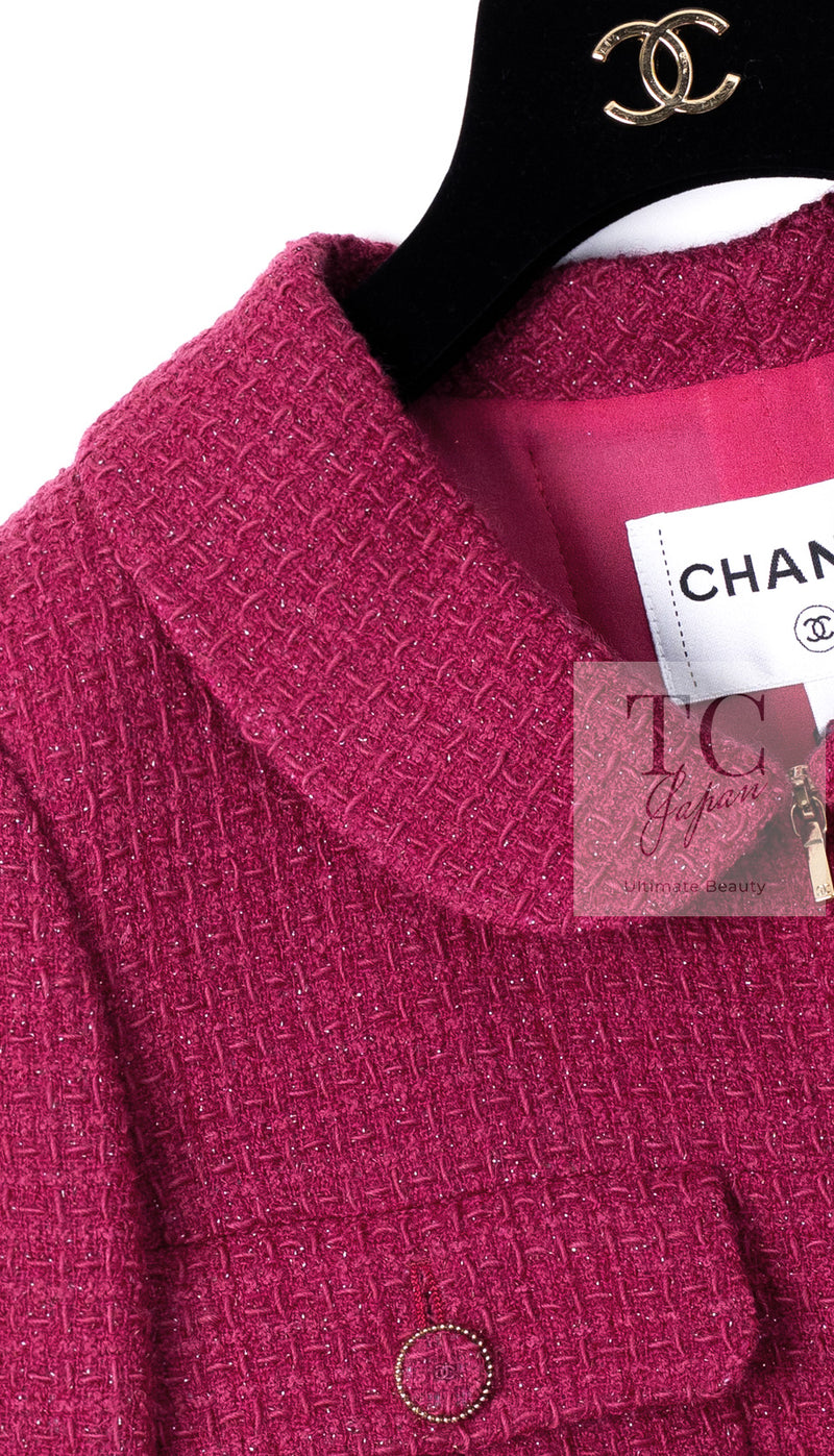 CHANEL 16A Magenta Pink Metallic Zipper Tweed Jacket 36 シャネル マジェンダ ラズベリー ピンク メタリック ジッパー ツイード ジャケット 即発