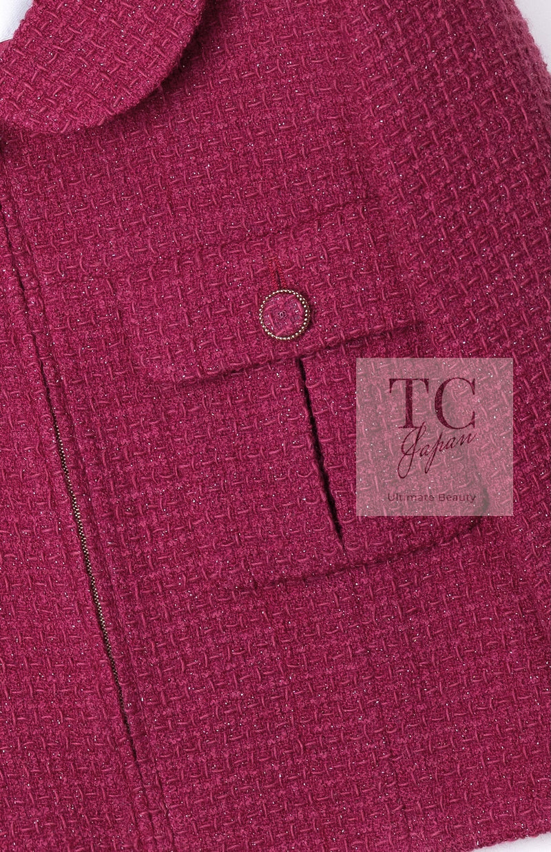 CHANEL 16A Magenta Pink Metallic Zipper Tweed Jacket 36 シャネル マジェンダ ラズベリー ピンク メタリック ジッパー ツイード ジャケット 即発